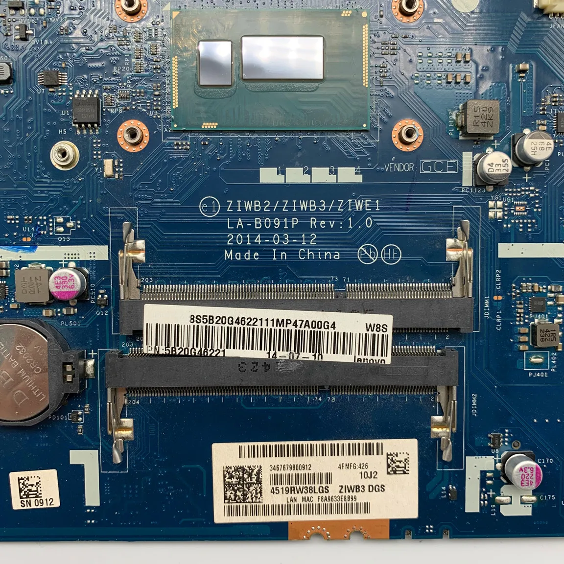 

For Lenovo Ideapad B50-70 Laptop Motherboard ZIWB2/ZIWB3/ZIWE1 LA-B091P With SR1EK/SR1EN I3 CPU 2GB GPU 100% FULLY TESTED OK