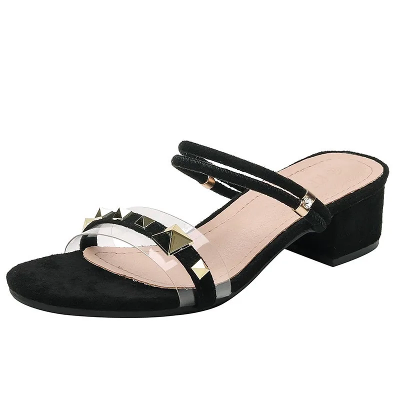 

Fashion Transparent Platform Women Square High Heels Shoes Sandals Non-slip Thick Heel Zapatos De Mu Open Toe Shoes Plus Size