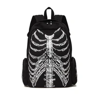 skeleton print fashion shoulder bags hooded male quality canvas skeleton backpack with hat black travel backpack bags backbags