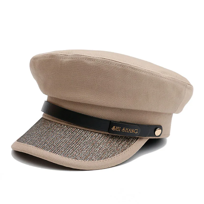 Берет женский винтажный в стиле ретро Кепка с плоским верхом милитари цепочкой