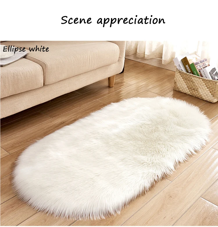 Oval Fur Faux Artificial Sheepskin Carpet Washable Seat Pad Fluffy Rugs Hairy Wool Soft Warm Carpets For Living Room