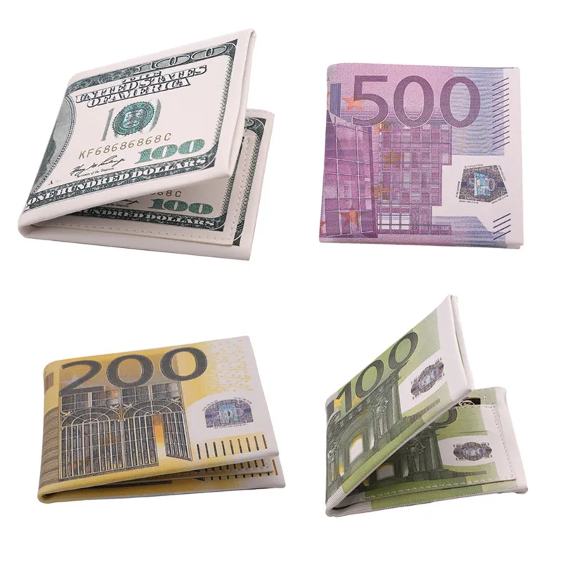 

New Wallet Men Personality 500/100/200 Euro Bill Pockets Card Short Wallet Bifold PU Leather Wallets Purse