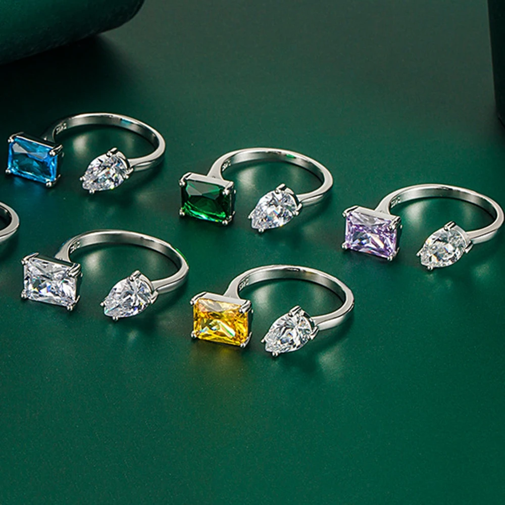 

Woman 6 color Created emerald citrine moissanite Diamond rings with green/pink/yellow/blue stones silver plated Jewelry 2021