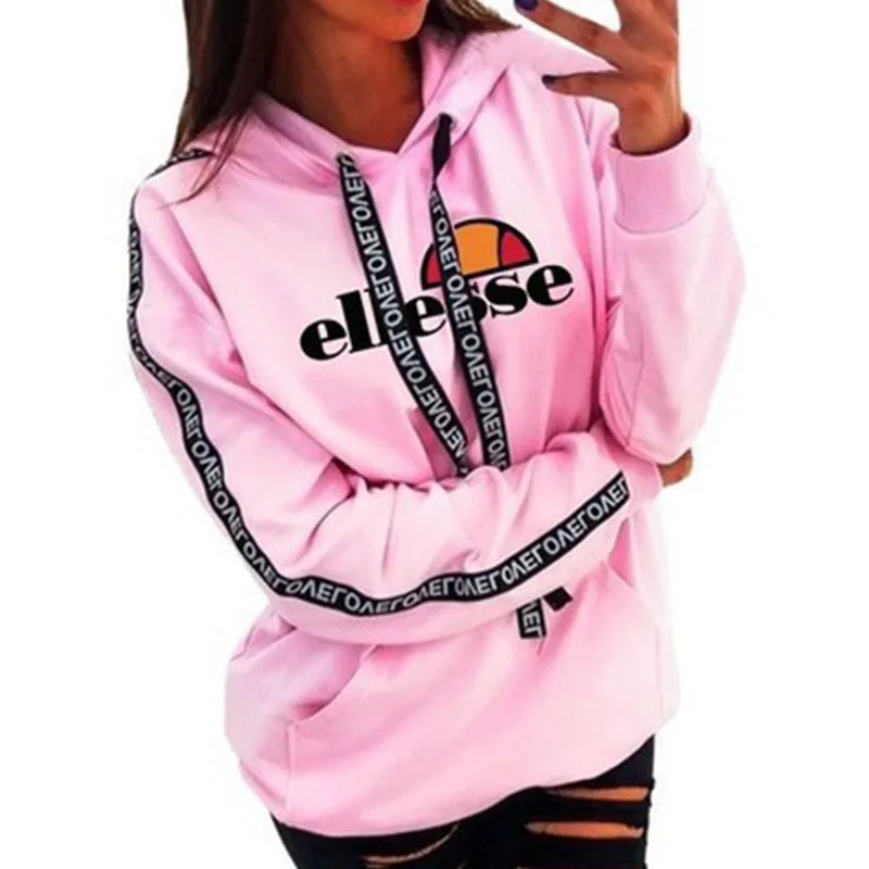 

Women Letter Printed Drawstring Loose Tops Autumn Casual Long Sleeve Hoodie Pullover 2021 Fashion Street Sport Hooded Sweatshirt