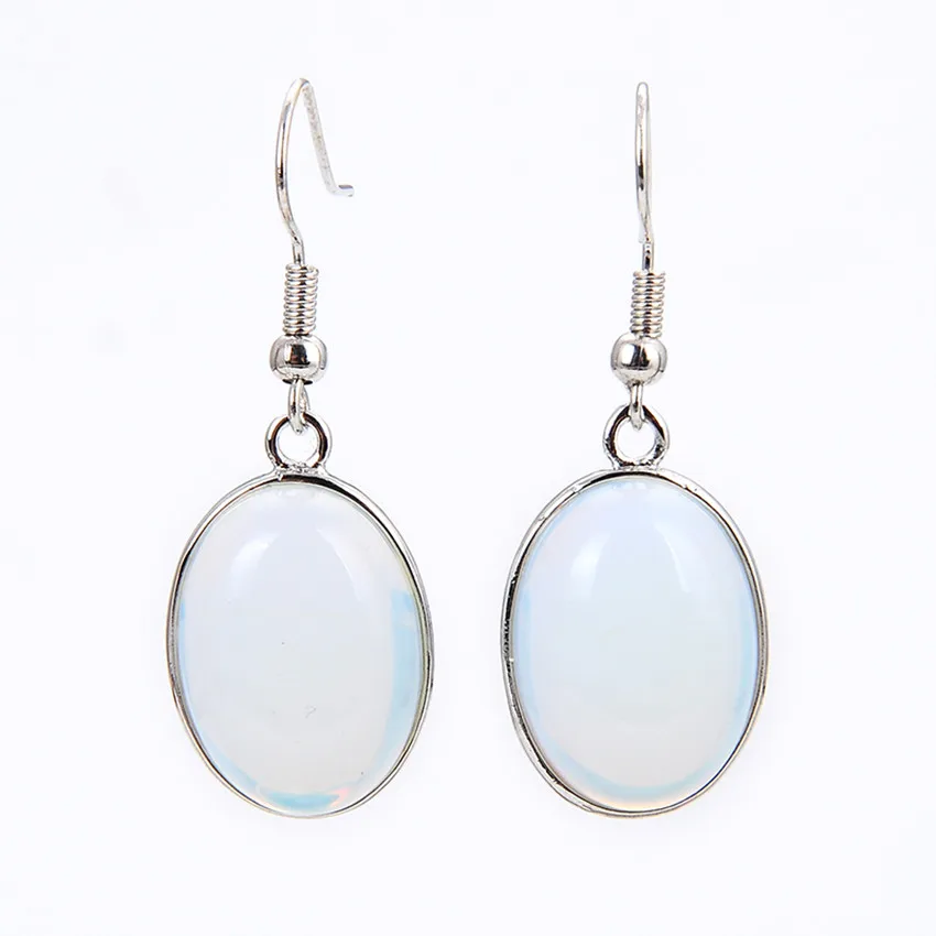 

Simple Style Silver Plated Oval Shape Opalite Opal Drop Earrings for Women Fashion Jewelry