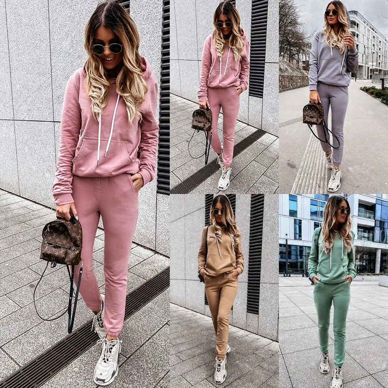 

VOLALO 2 Piece Set Women Tracksuit Print Hoodies+Pants Sportwear Women's Sports Suit Hooded Sweatshirt Set Female Winter Clothes