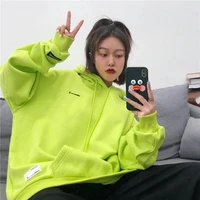 women hoodie harajuku korean version loose long sleeved hooded sun protection coat solid color oversized streetwear womens hip h