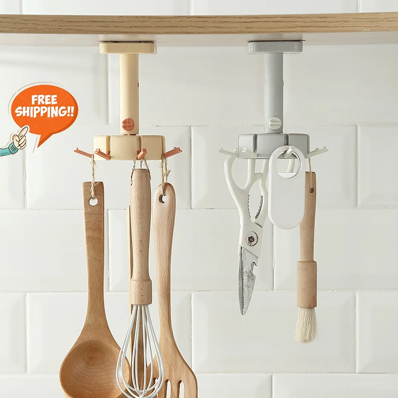 

Самоклеящиеся кухонные крючки с вращением на 360 градусов, 6 крючков, домашний настенный дверной крючок, крючок для сумок, одежды, галстуков, в...