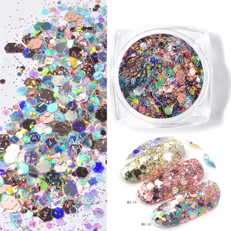1 коробка глиттер для ногтей смешанный шестигранный круглый симфонический