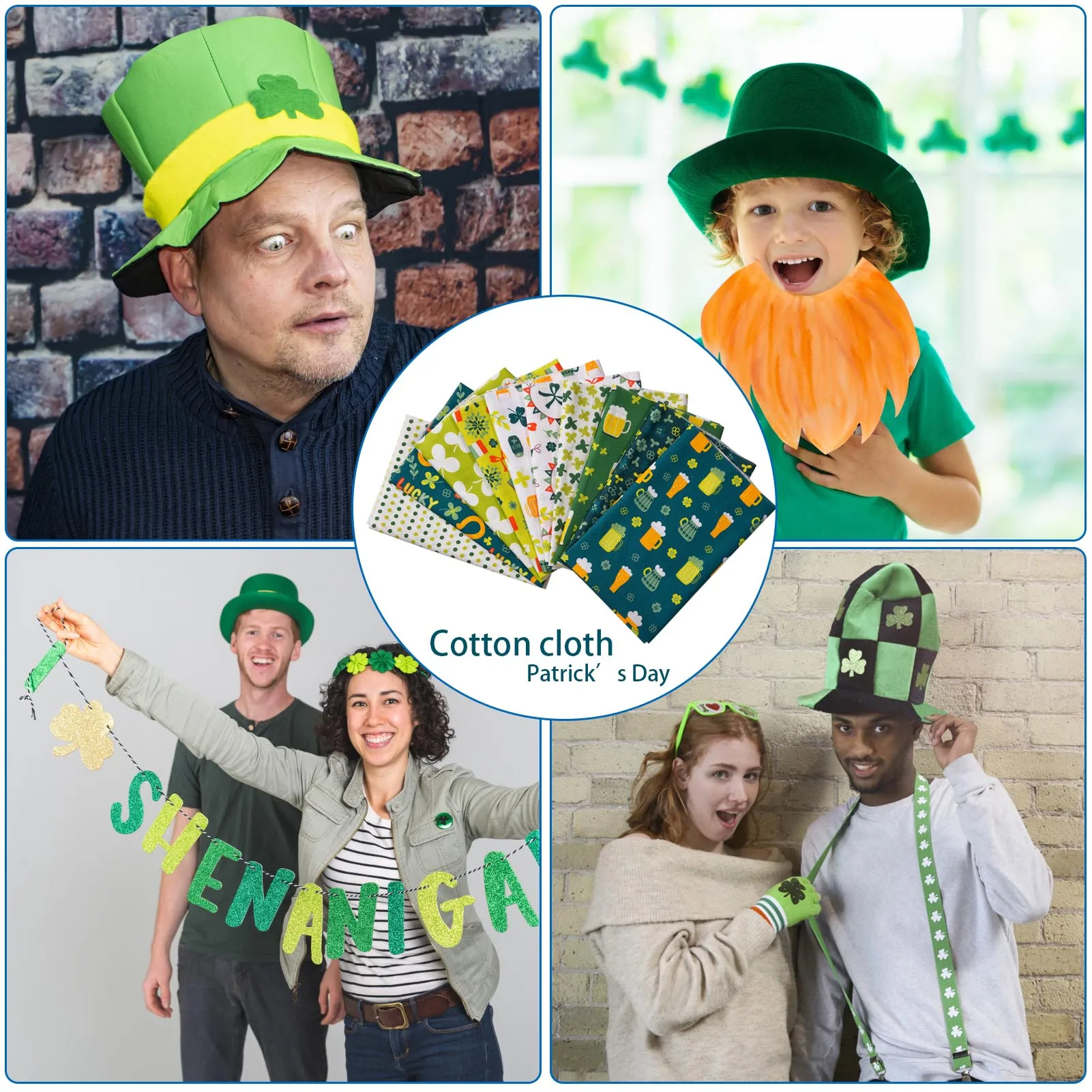 

10PCS Shamrock Cotton Fabric 4 Leaf Clover Decorative Cotton Cloth #W0