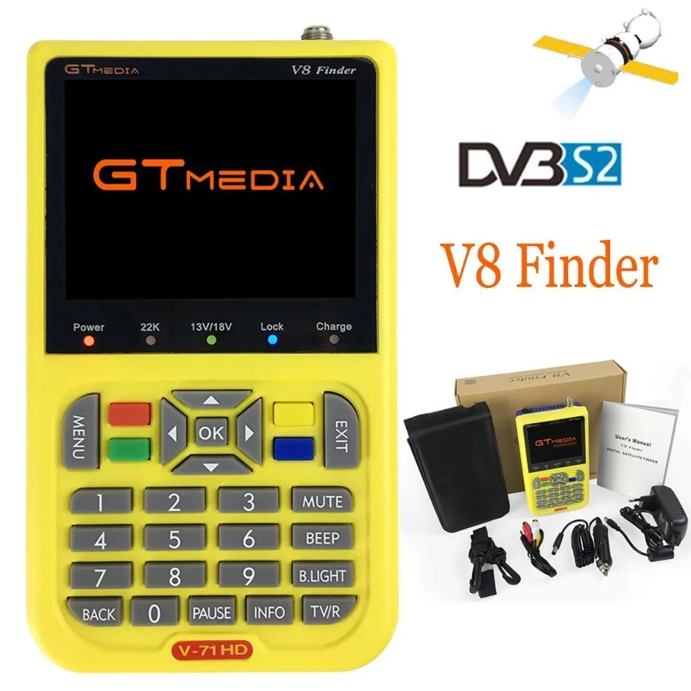 GTMEDIA DVB-S2 V8 Finder HD цифровой спутниковый Finder измеритель сигнала с 3,5 дюймовым ЖК-дисплеем MPEG-4 Sat Finder 1080P V8 Finde