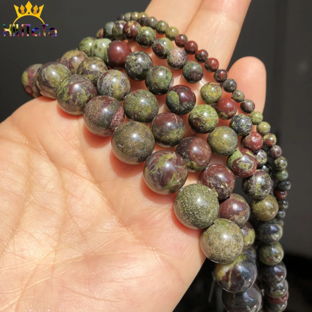 Natural Stone Beads Dragon Bloodstone Jaspers Loose Spacer For Jewelry Making 4 6 8 10mm DIY Bracelet Accessories 15'' | Украшения