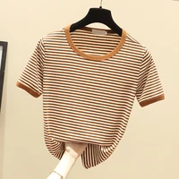 vintage striped t shirt women o neck short sleeve tee shirt korean fashion summer woman tshirts casual hit colors tops clothes