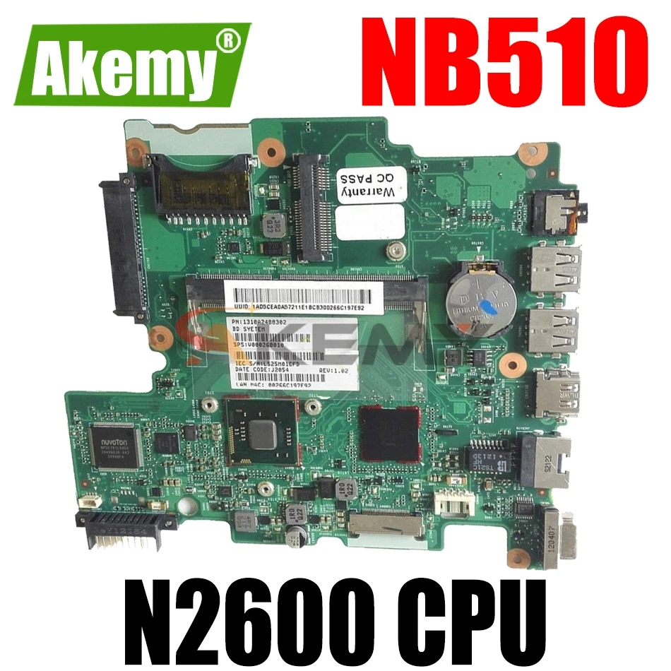 

Материнская плата AKEMY 6050A2488301-MB-A02 SPS V000268060 для ноутбука toshiba satellite NB510 DDR3 SR0W1 n2600, встроенный процессор