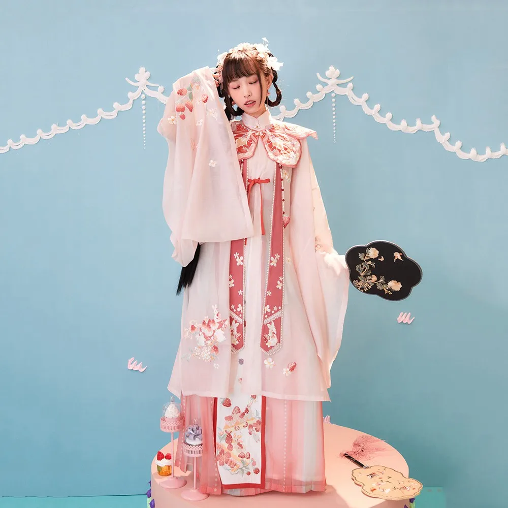 

Розовая Милая одежда ханьфу в китайском стиле, костюм для косплея древней принцессы, Женский изысканный и элегантный костюм феи с вышивкой