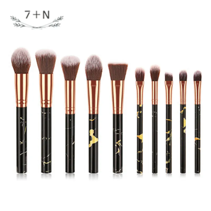 

7+N 10Pcs Marble Pattern Makeup Brush for Cosmetic Powder Foundation Eyeshadow Lip Make Up Brushes Set Beauty Tools Kits