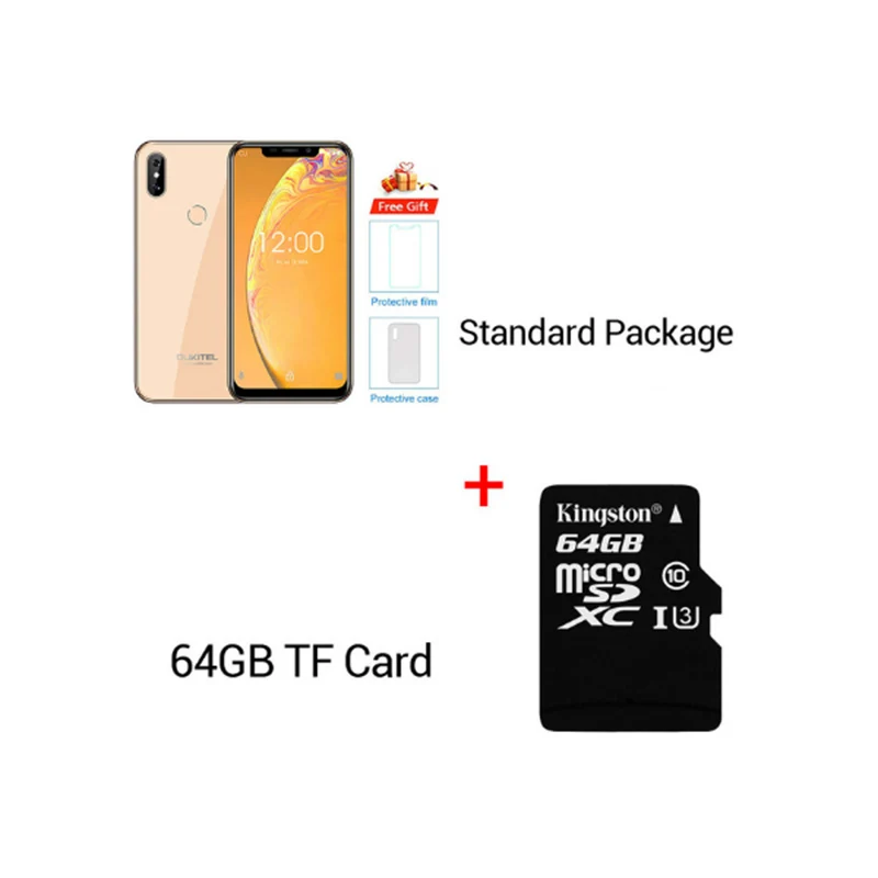 gold N 64GB Card OUKITEL C13 Pro 5G/2,4G wifi 6,1" 19:9 Android 9,0 MT6739 3000mAh 4G LTE 2 Гб ram 16 Гб rom 8 Мп+ 5 Мп отпечаток пальца - Цвет: gold N 64GB Card
