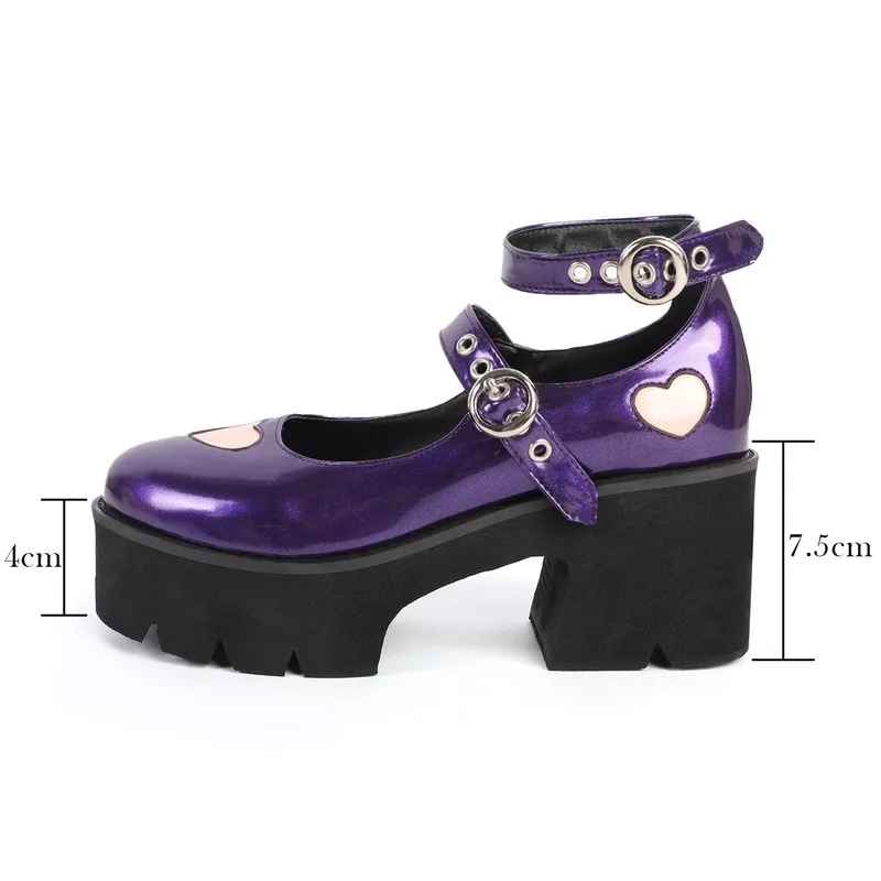 

2021 Brand New Sale Block Heels Buckles Heart Platform Black Gothic Girls Cosplay Lolita Mary Janes Pumps Shoes Women