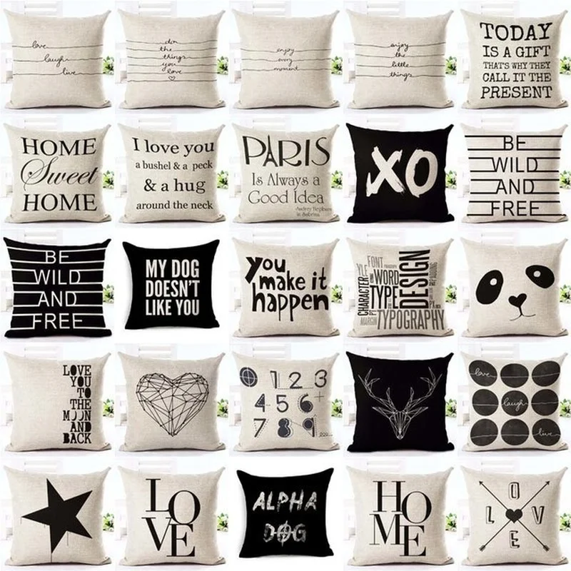 

Letter Motto Home Love Cushion Cover Black White Throw Pillows Case for Couch Cojines Decorativos Pillowcase Sofa Home Decor