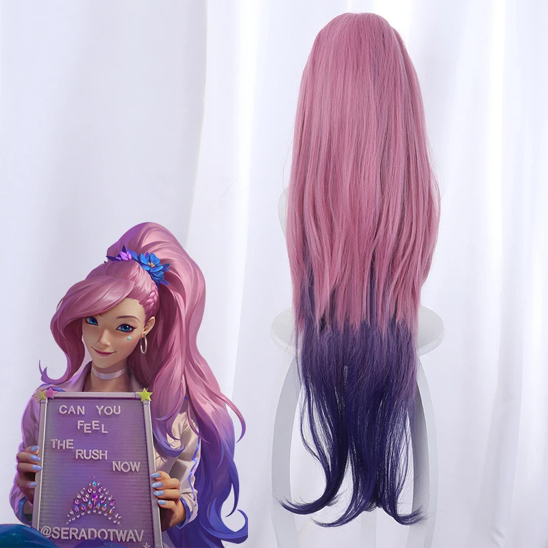 

Game LOL Seraphine Cosplay Wig KDA 80cm Loose Wave Pink Gradient Ponytail Heat Resistant Synthetic Hair Party Wigs