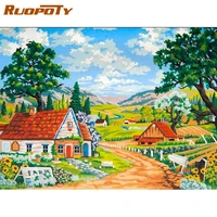 ruopoty diy frame painting by number kits village trail picture drawing coloring by numbers acrylic paint for home decors
