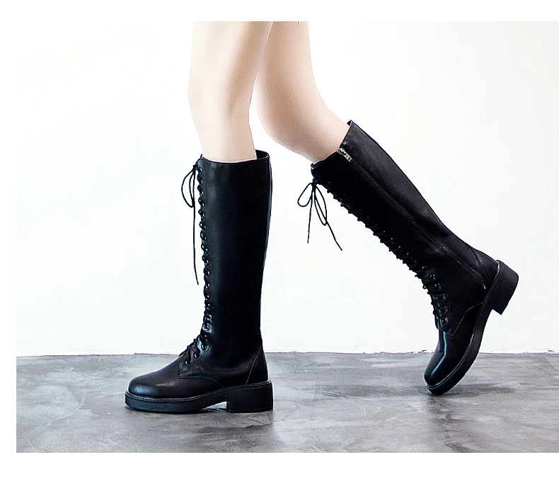 Ботинки женские кожаные осенне-зимние классические теплые мотоциклетные -
