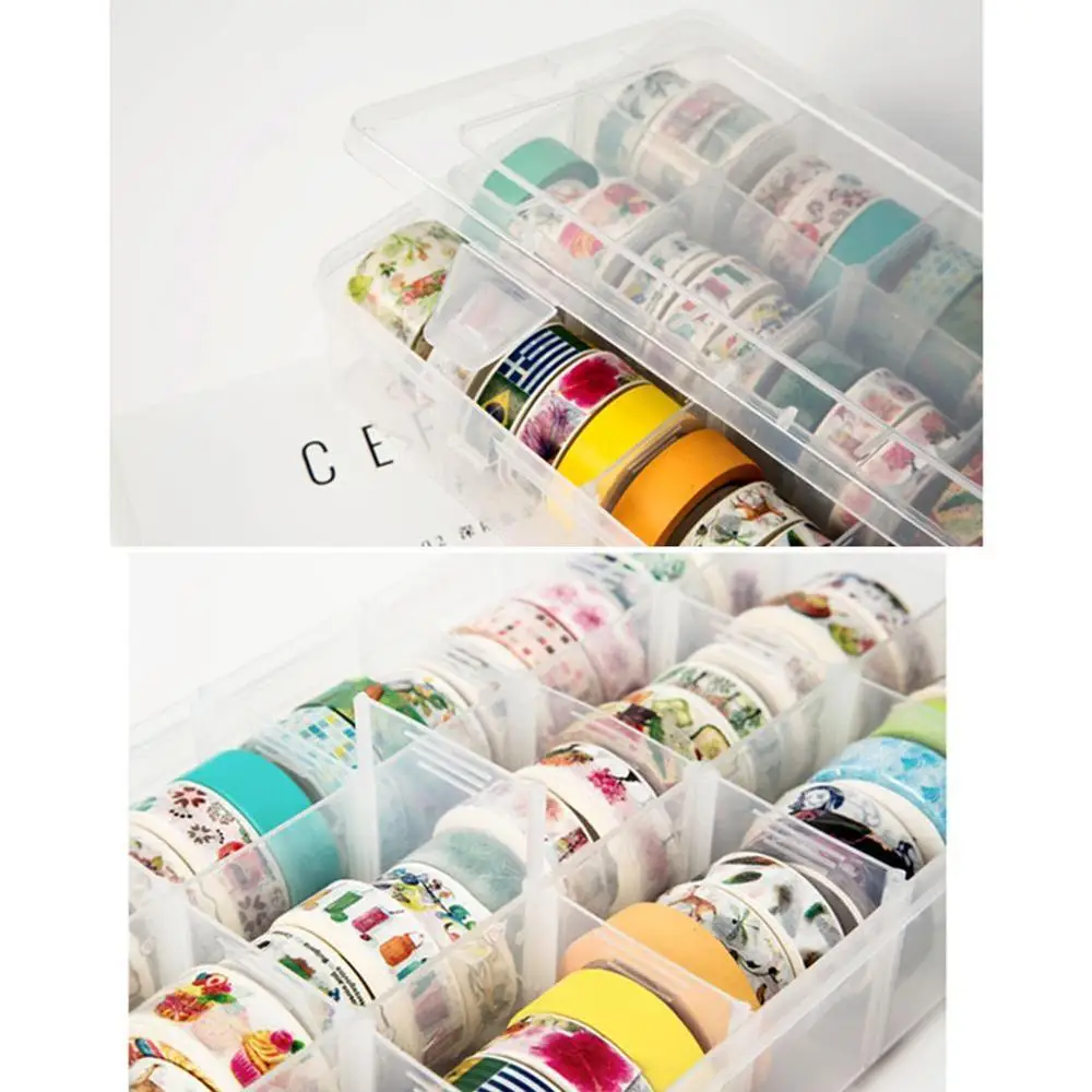 

27.5*16*5.5 cm Washi Tape Diy storage box Scrapbooking And Stationery Supplies Paper School Tape Grid 15 Sticker Box G3D8