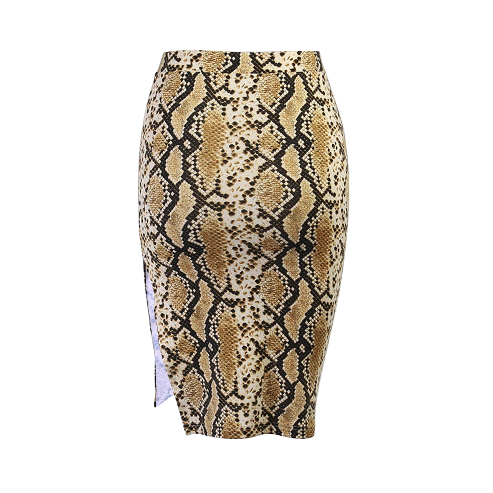

2021 Women Sexy Snake Printed A-line Skirts Ladies Female Elegant Fashion High Waist Split Hem Knee Length Skirt Half Skirts