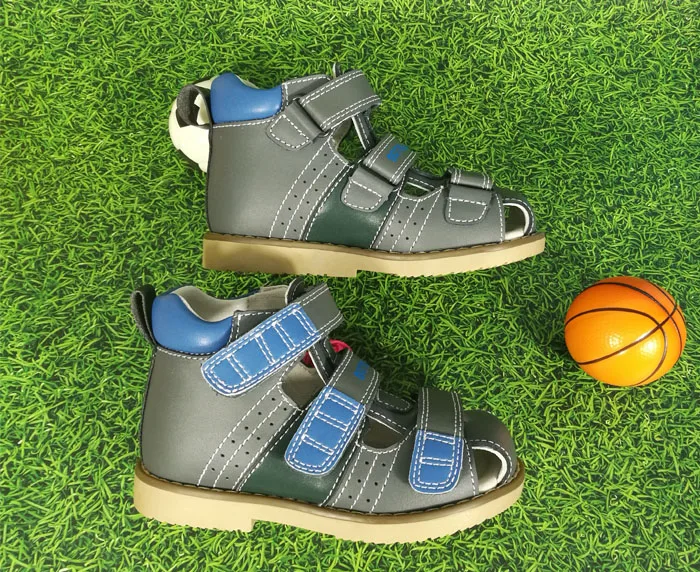 Ortoluckland New Boys Orthopedic Genuine Leather Shoes Closed Toe Toddler baby Sandals Shoes With Arch Support Skin Sole