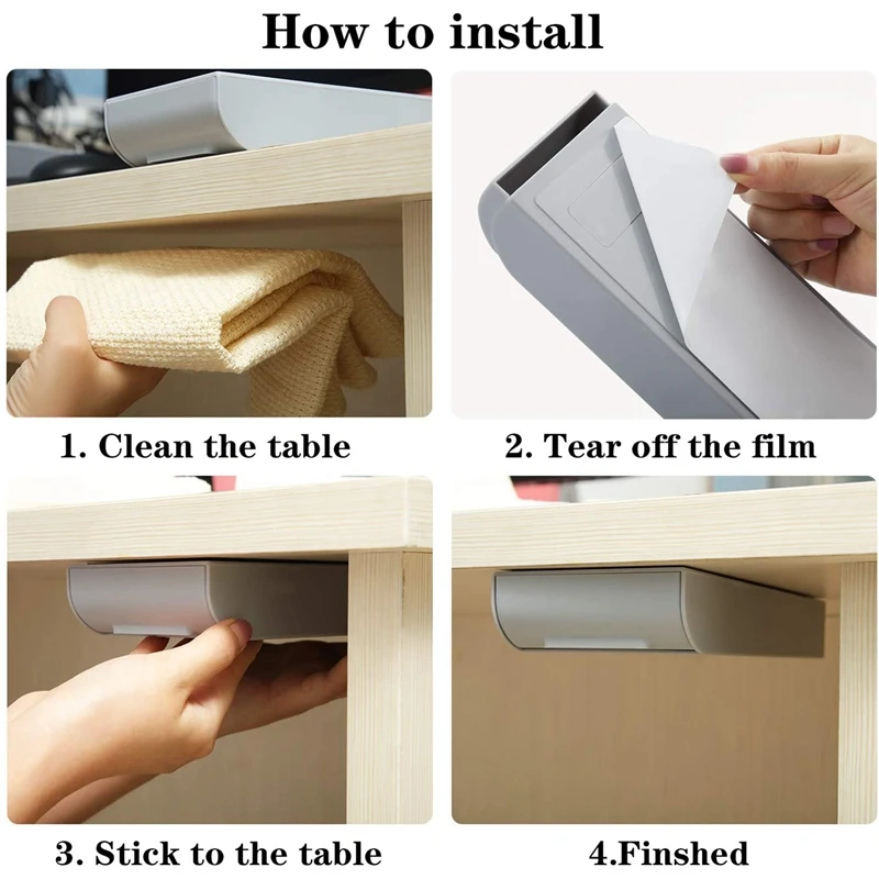 2 Pcs Desk Pencil Drawer Organizer Self-Adhesive Tray Desktop Under the Table | Дом и сад