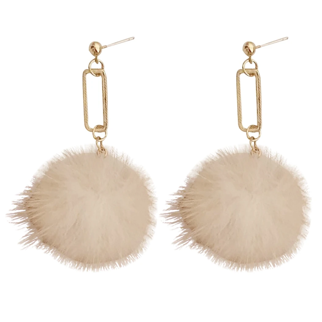 

Sale Elegant Women Accessories Fashion Lovely Red Pink Black Pom Pom Fur Ball Long Dangle Pendant Earring Jewelry Christmas Gift