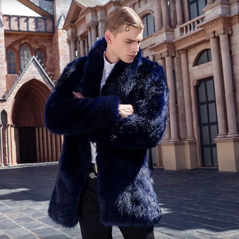 Зимняя мода мужская шуба из искусственного лисьего меха толстые теплые куртки