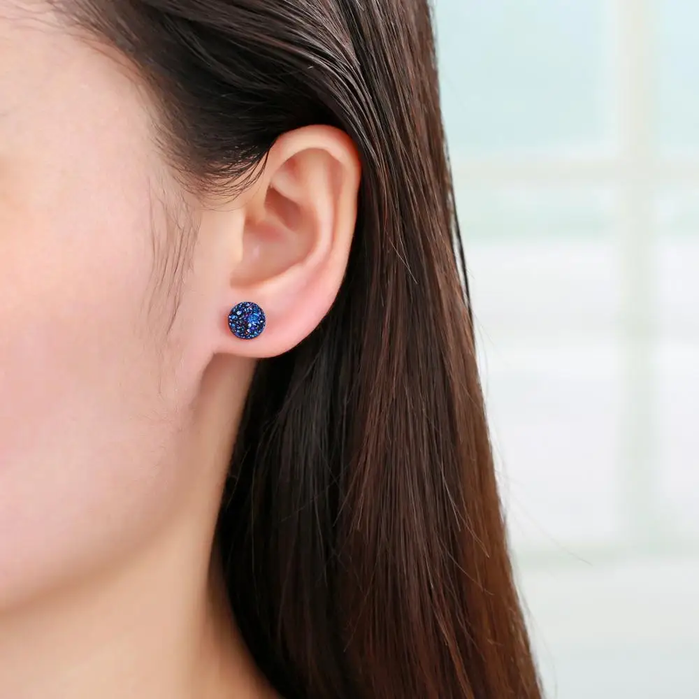 

Beritafon 925 Sterling Silver 8mm Round Druzy Stud Earrings Healing Agate Crystal Jewelry for Women or Girls