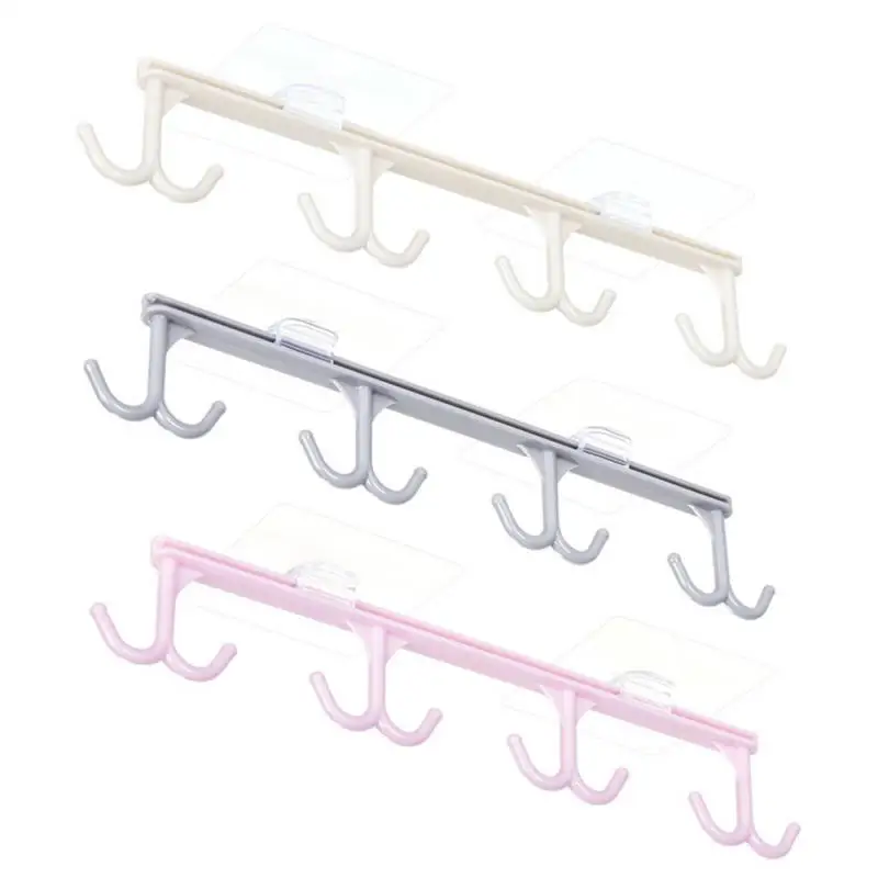 8 Row Hooks Ceiling Hanging Rack Hook Wall Paste Plastic Hook Kitchen Cups Cooking Shovel Storage Hook Wardrobe Ties Towels Hook