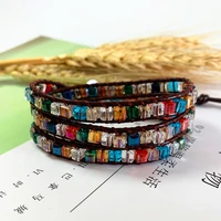crystal bracelet chakra bracelet jewelry handmade leather wrap bracelet multi color spare crystal beads natural stone bracelet