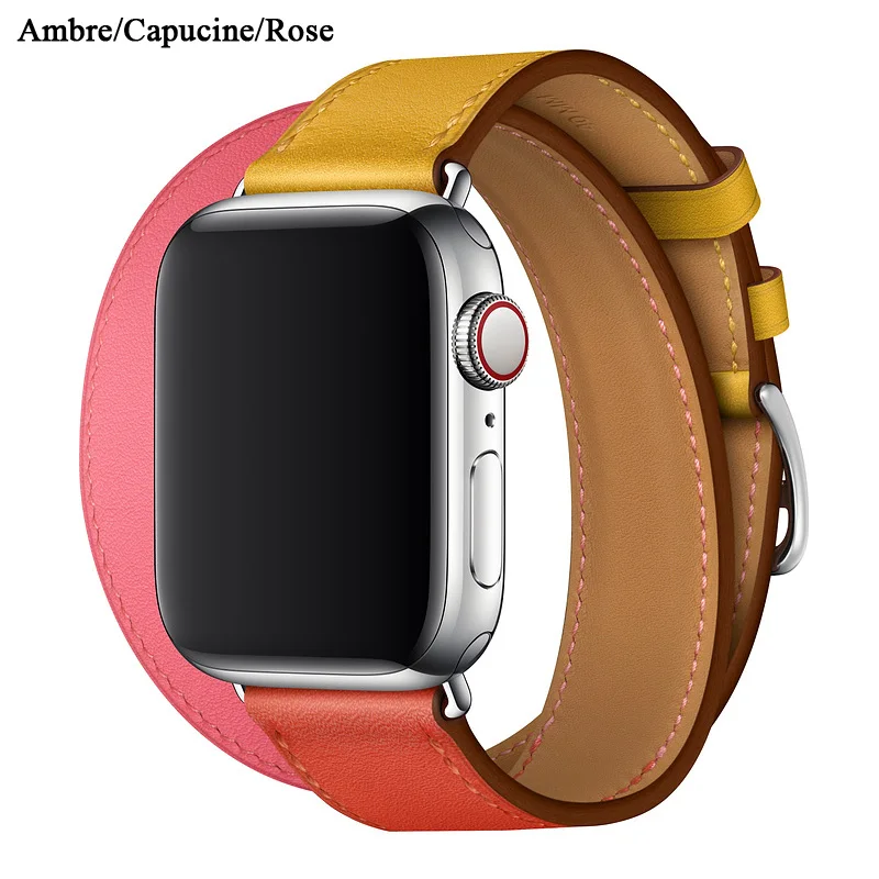 AmbreCapucineRose Кожаный ремешок для apple watch band iwatch band Pulseira apple watch 5 4 3 2 ремешок 44 мм 40 мм 42 мм 38 мм браслет correa - Цвет ремешка: AmbreCapucineRose