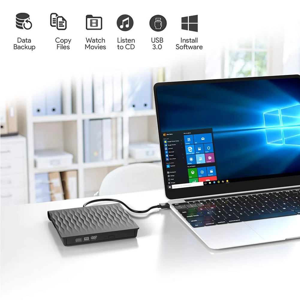

USB3.0 Durable For Windows Optical Reader Universal Shockproof Ultra Slim DVD Burner Strong Stability External High Speed