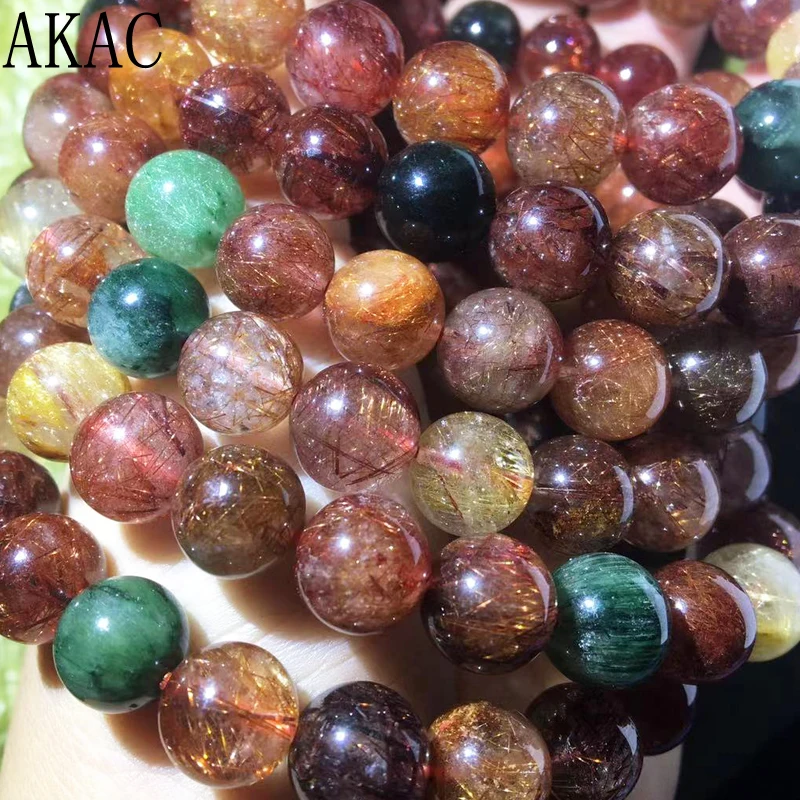 

1Bracelet Approx9-9.5mm AA100% Natural mix color rutile quartz bracelets beads