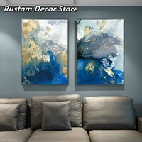 blue golden modern abstract ocean wall poster nordic canvas print painting contemporary art decoration picture living room decor