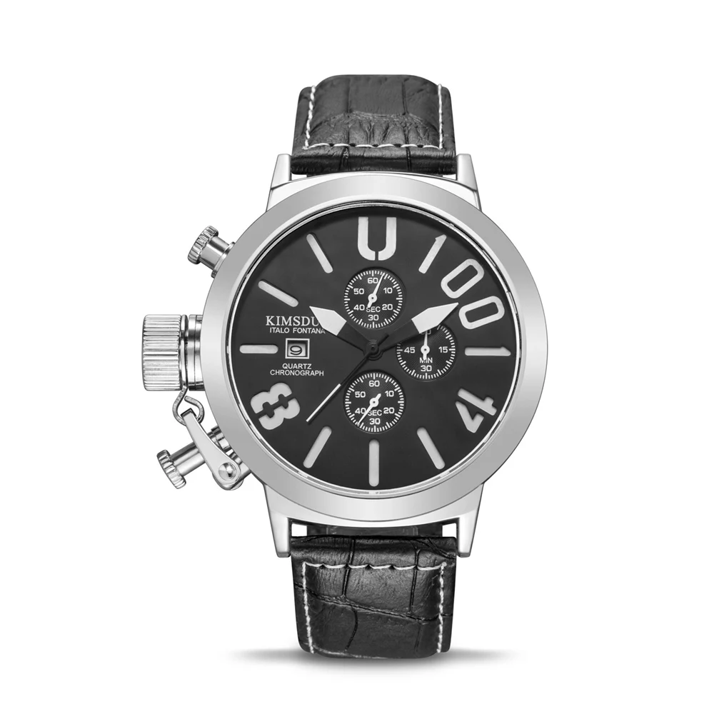

Fashion Big Dial Cool Watch Men Luxury Leather Waterproof Chronograph Quartz Sport Wrist Watch Men Clock Male Relogio Masculino