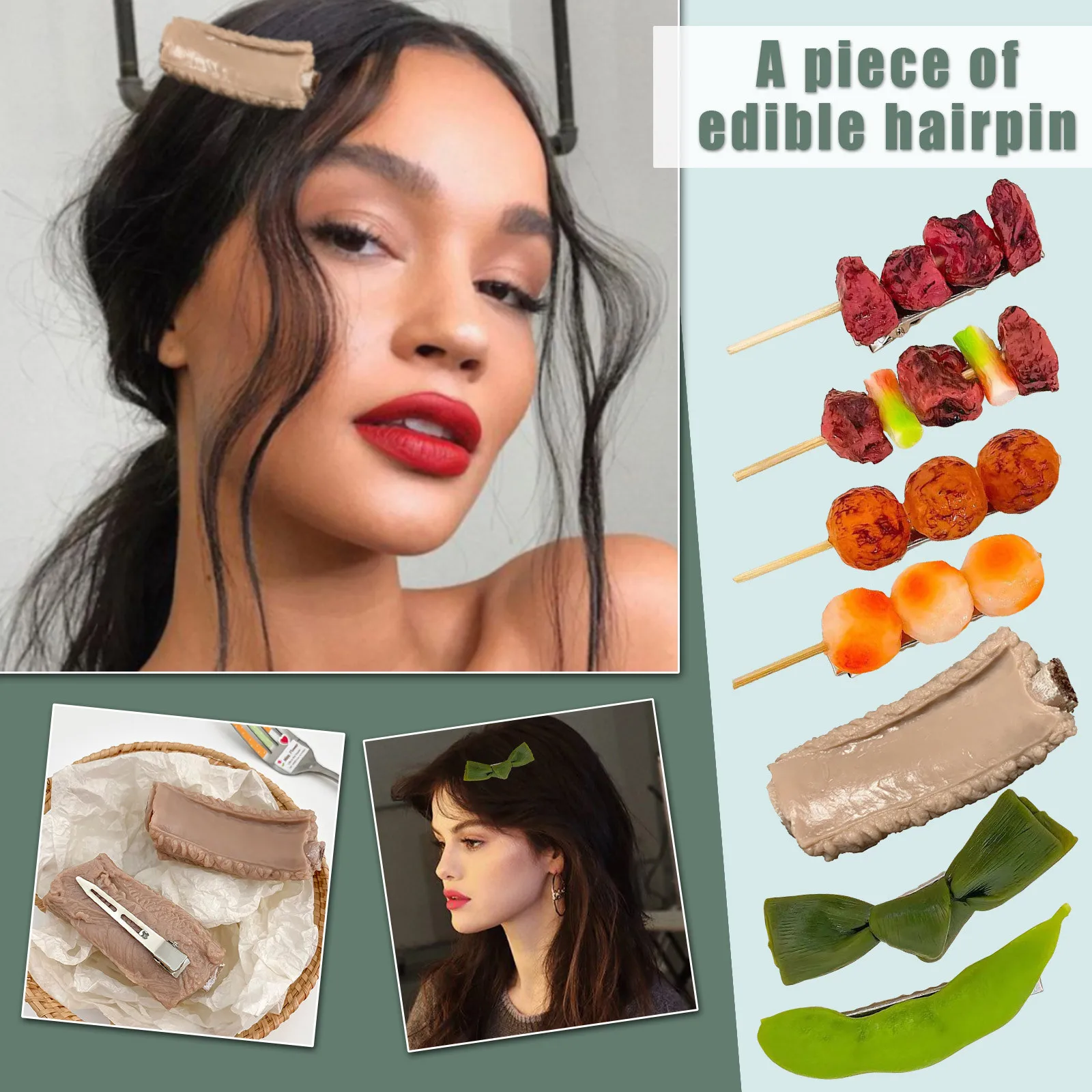 Шпилька для волос с прозрачными стеганными ребрами еды или гриль Edamame новинка