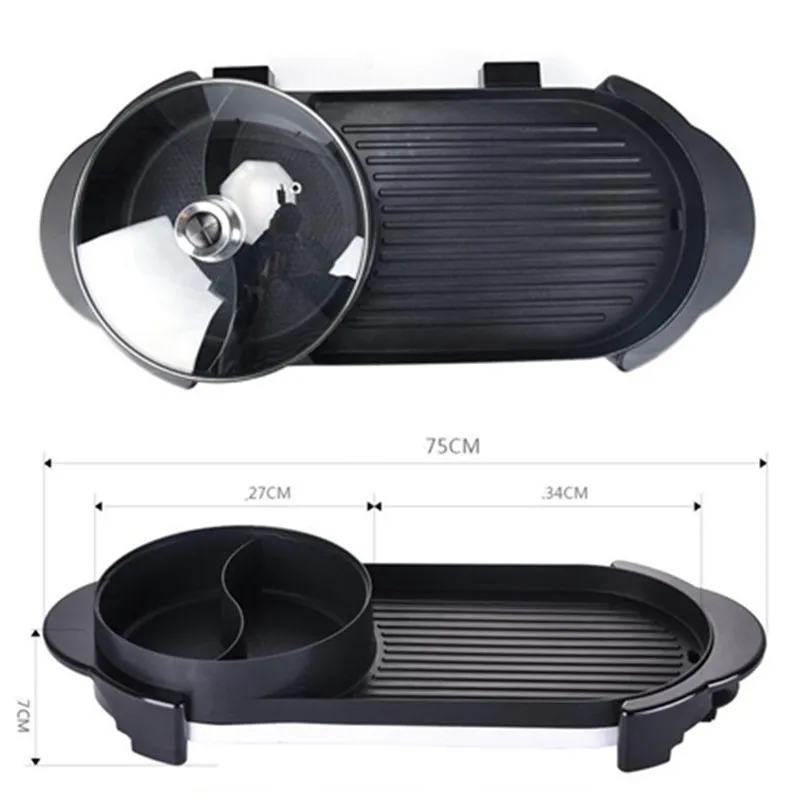 Цена Домашние Грили для барбекю 2 в 1 и двойной горячий горшок Shuba, бездымный антипригарный Электрический гриль для барбекю, домашнее оборудовани...