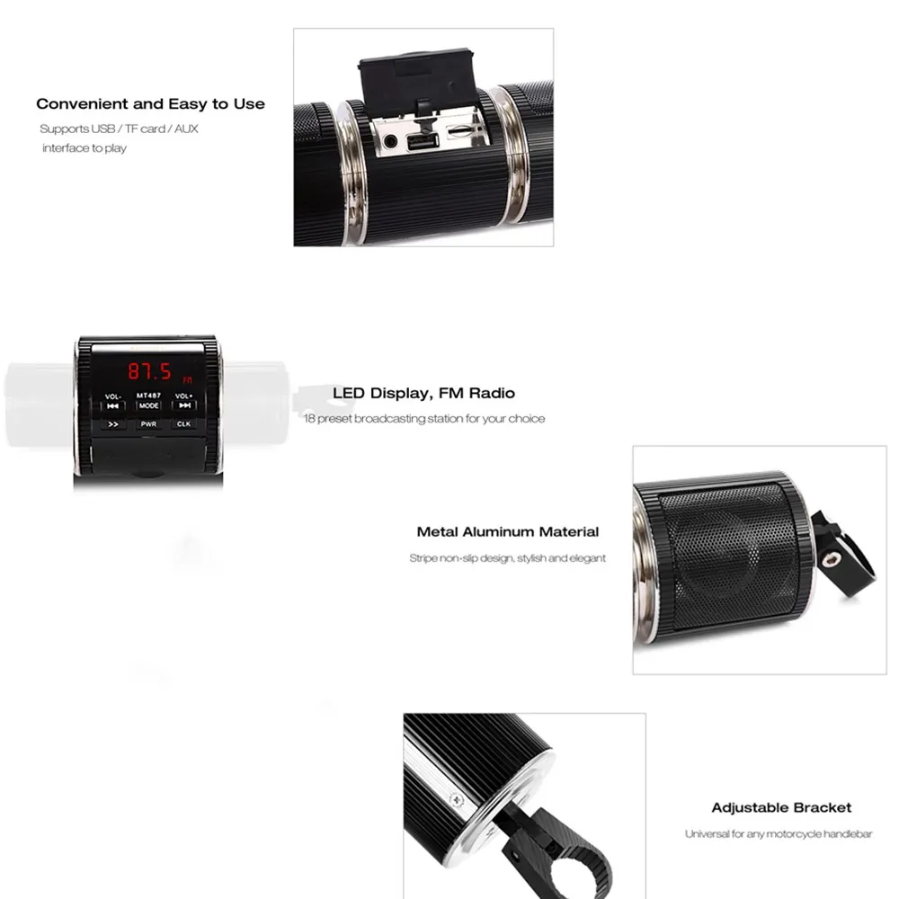 MT487 12V черный белый мотоцикл MP3 музыкальный плеер Bluetooth стерео динамик fm радио с