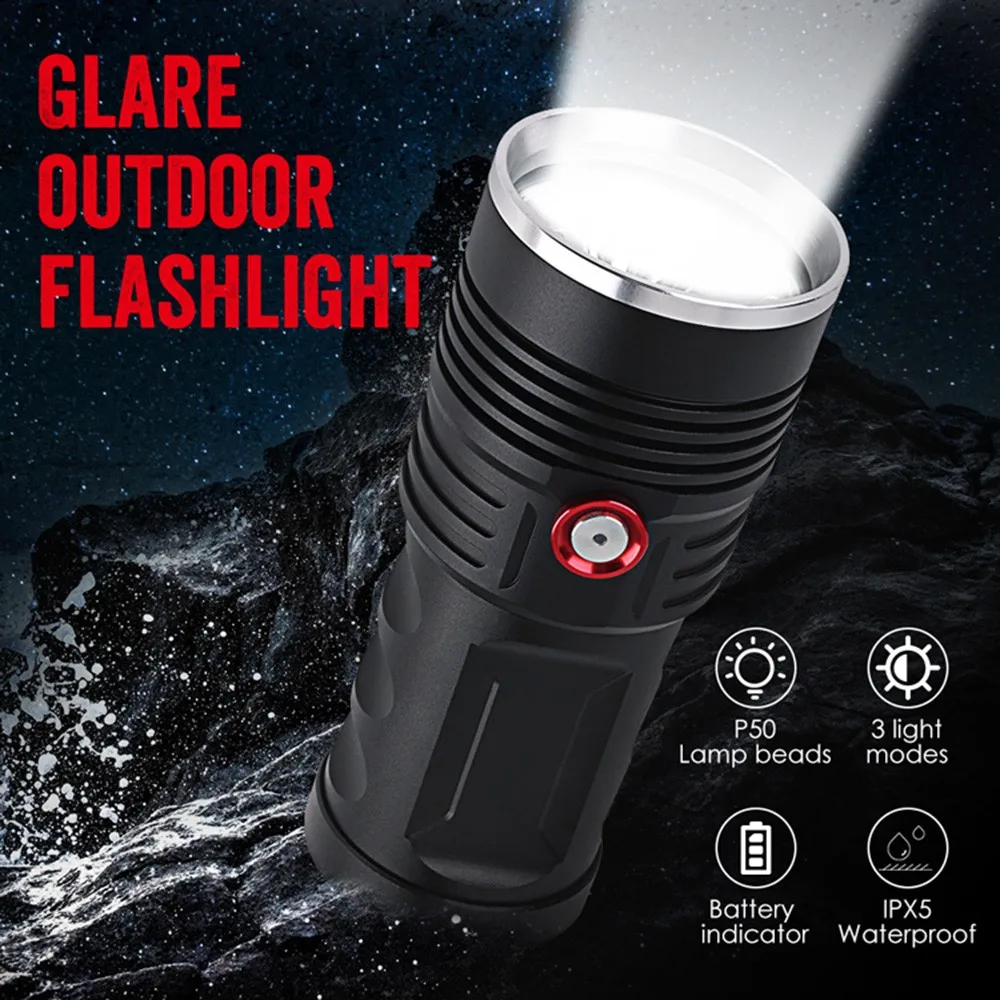 

SEASENXI 3*XHP50 Super Bright Flashlight 6000 Lumens Powerful LED Torch 3 Modes USB Rechargeable Lamp IPX-6 Waterproof