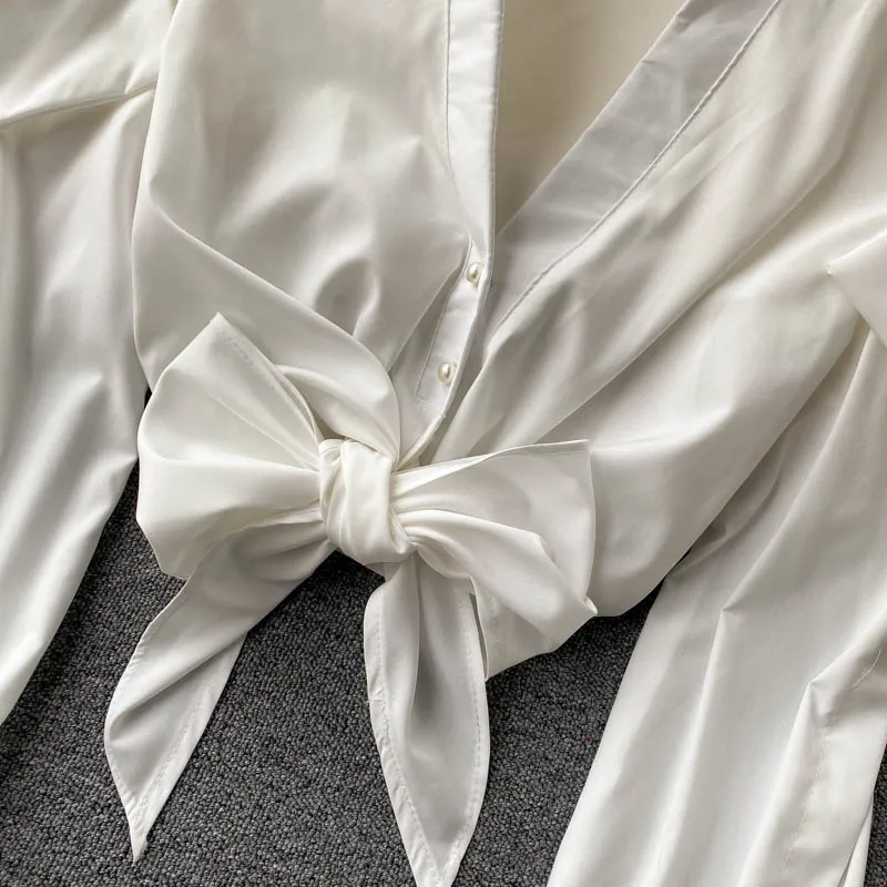 

Chic Off Shoulder Tops Women Korean V Neck Long Sleeve Button Lace Up Blouse Autumn Elegant Fashion Slim Short Blouses