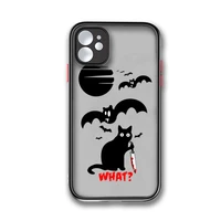 funny black cat what phone case colorful bumper shockproof trasparent for iphone 12 11 pro max xr x xs 7 8 plus cover