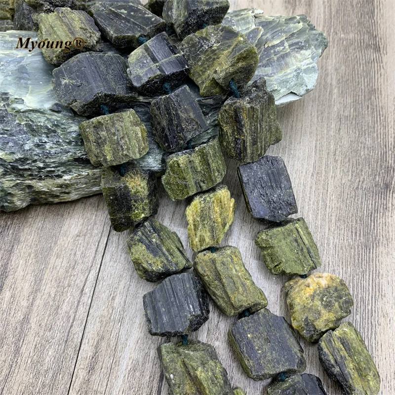 Большой необработанный минеральный зеленый турмалин, натуральный кристалл Nugget, незакрепленные бусины из камня, DIY Колье Браслеты Серьги ...