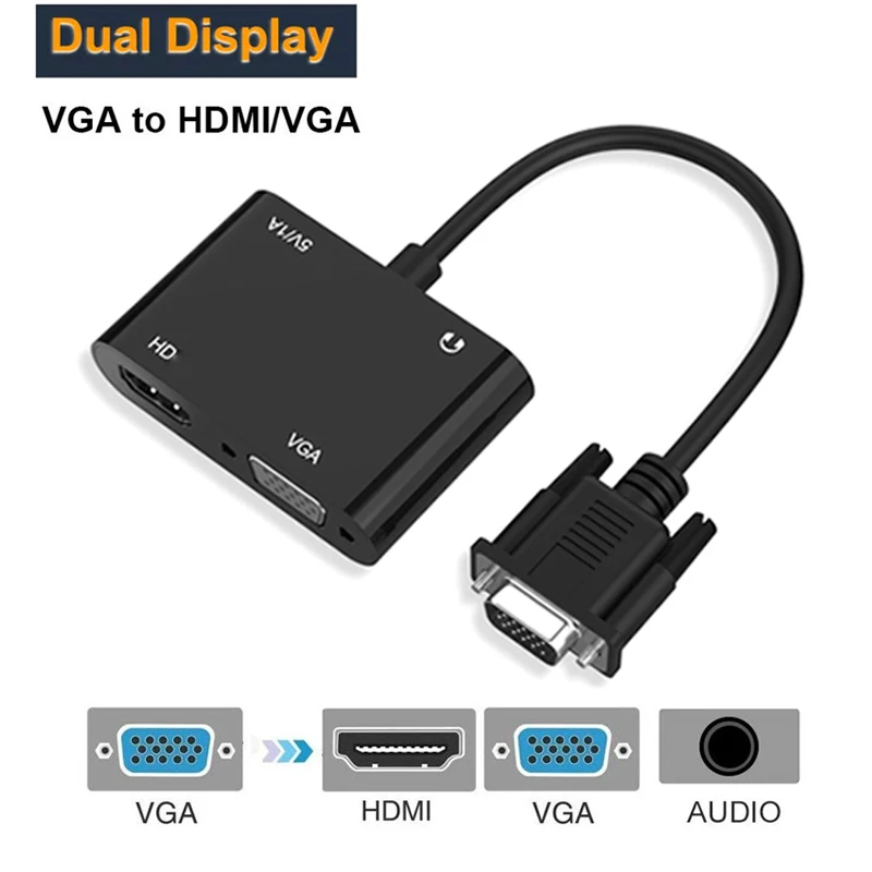 

Переходник-разветвитель VGA/VGA, HDMI, 3,5 мм jack, Поддержка двух дисплеев, для ПК, проектора, HDTV, несколько портов