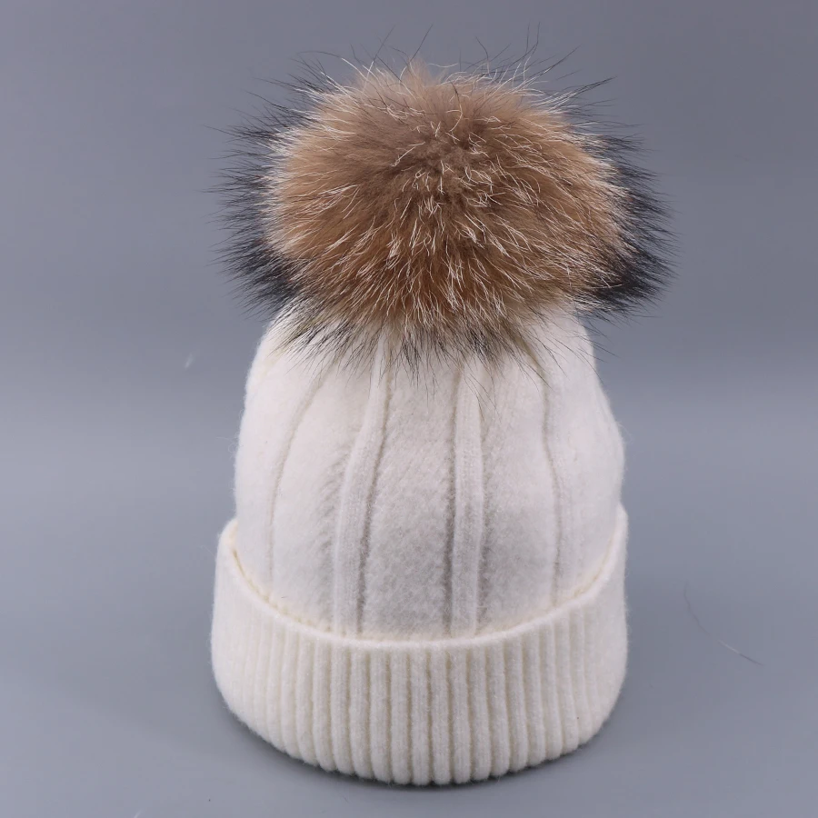 Зимняя женская вязаная шапка Skullies, Женская бини, шапка с настоящим помпон из лисьего меха, Роскошные плотные теплые уличные Лыжные шапки Gorro для девочек