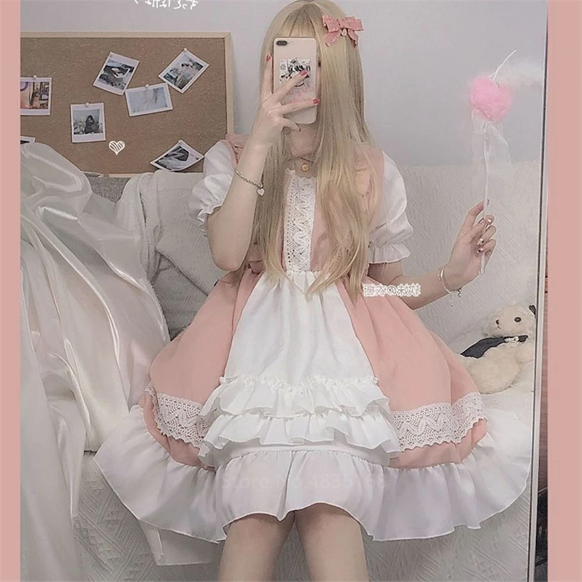 

Japanese Gothic Lolita Dress Women European Clothing Punk Goth Victorian Dresses Kawaii Lolita Vestido Medieval Harajuku Girls
